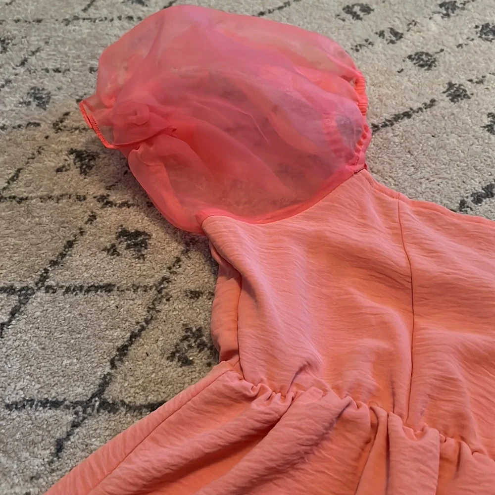 Coral Puff Sleeve Dress - Picture 2 of 7
